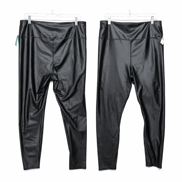 Maurices Pants Black Shiny Faux Leather Look XL Ankle Slim Straight Rocker NWT - Picture 2 of 11